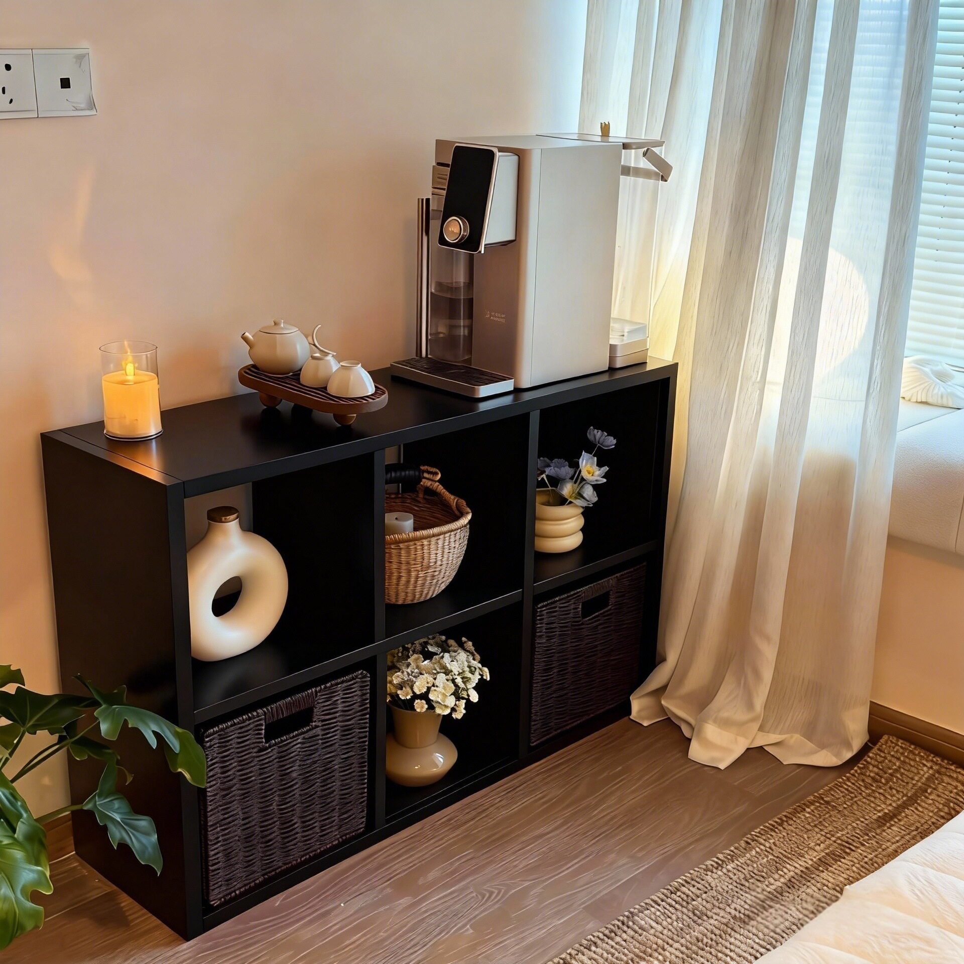 法式复古黑色格子柜落地靠墙收纳