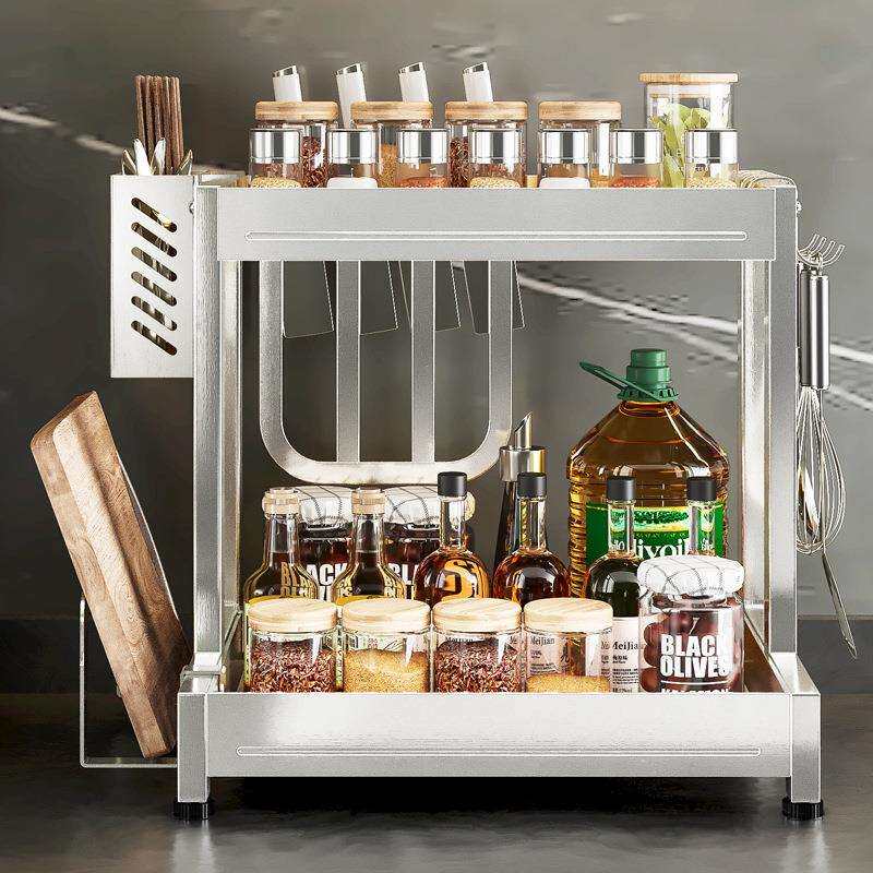304不锈钢调料调味瓶架台面油盐酱醋收纳架厨房多功能一体置物架