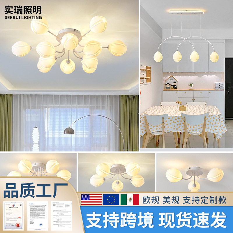 客厅主灯吸顶灯轻奢田园奶油风卧室灯具现代简约创意花朵玉兰花灯