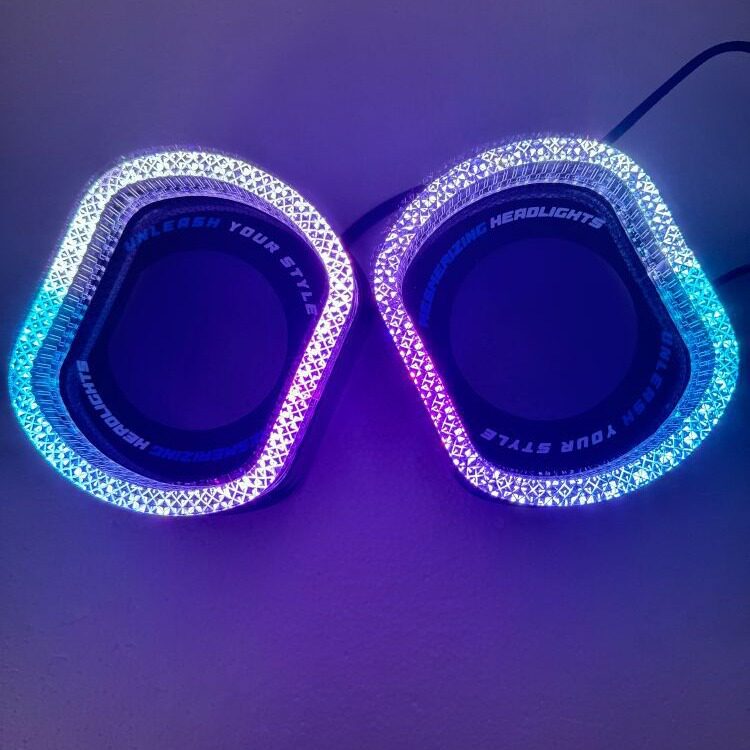 光导5D天使眼一体罩日行灯带转向大灯改装配件通用LED透镜装饰罩