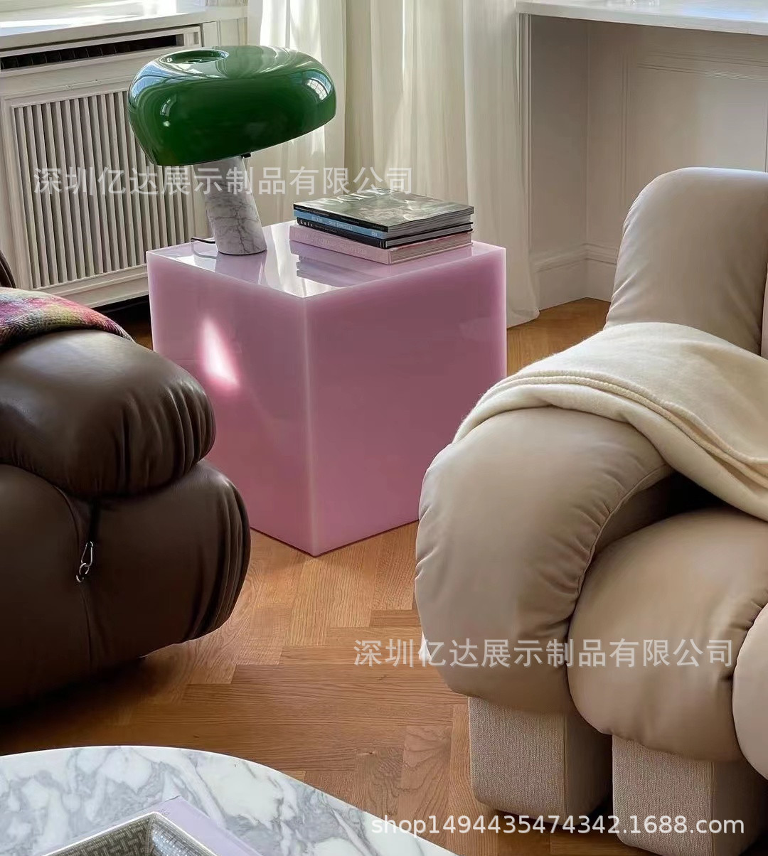 北欧有机玻璃神仙茶几粉红ins亚克力渐变炫彩桌水晶魔法彩虹边几