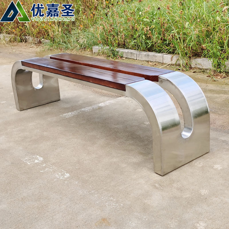 户外不锈钢防腐木景区长条凳