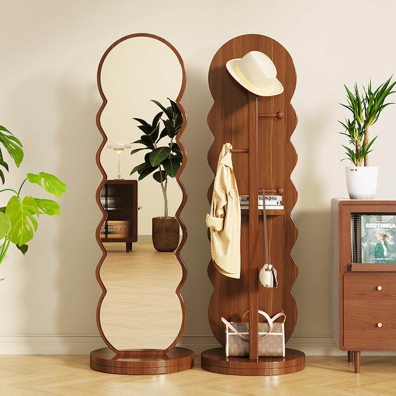 旋转穿衣镜全身落地镜家用卧室可移动立式试衣镜子带挂衣帽架一体