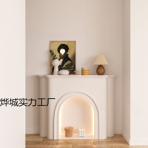 法式奶油风壁炉柜客厅装饰柜发光置物柜北欧白色室内展示柜民宿