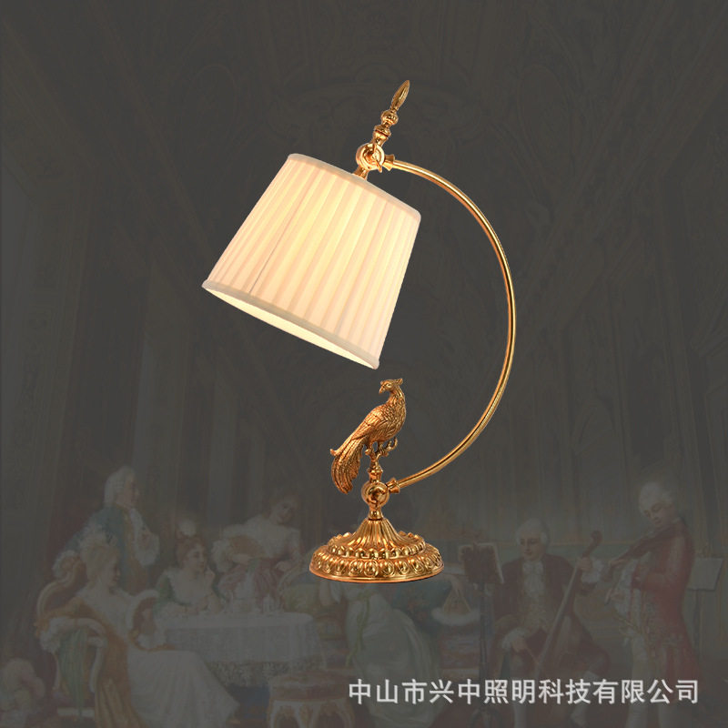 法式全铜台灯小鸟脱腊铜台灯别墅复古奢华大气客厅书房卧室床头灯