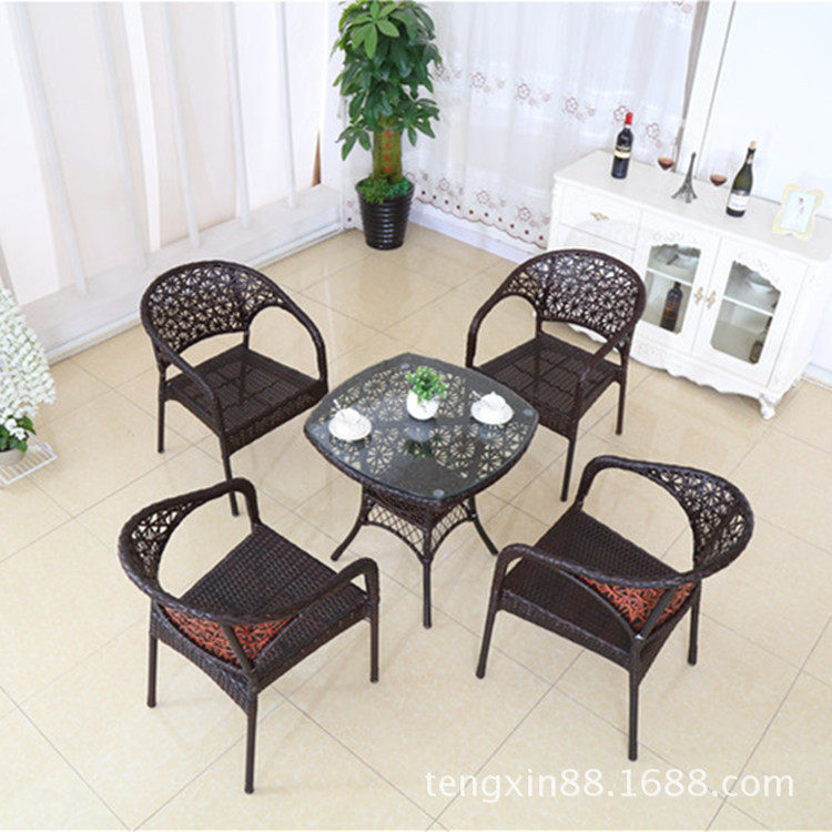 厂家直销户外休闲藤编桌椅五件套组合室内阳台铁艺藤编藤椅新款