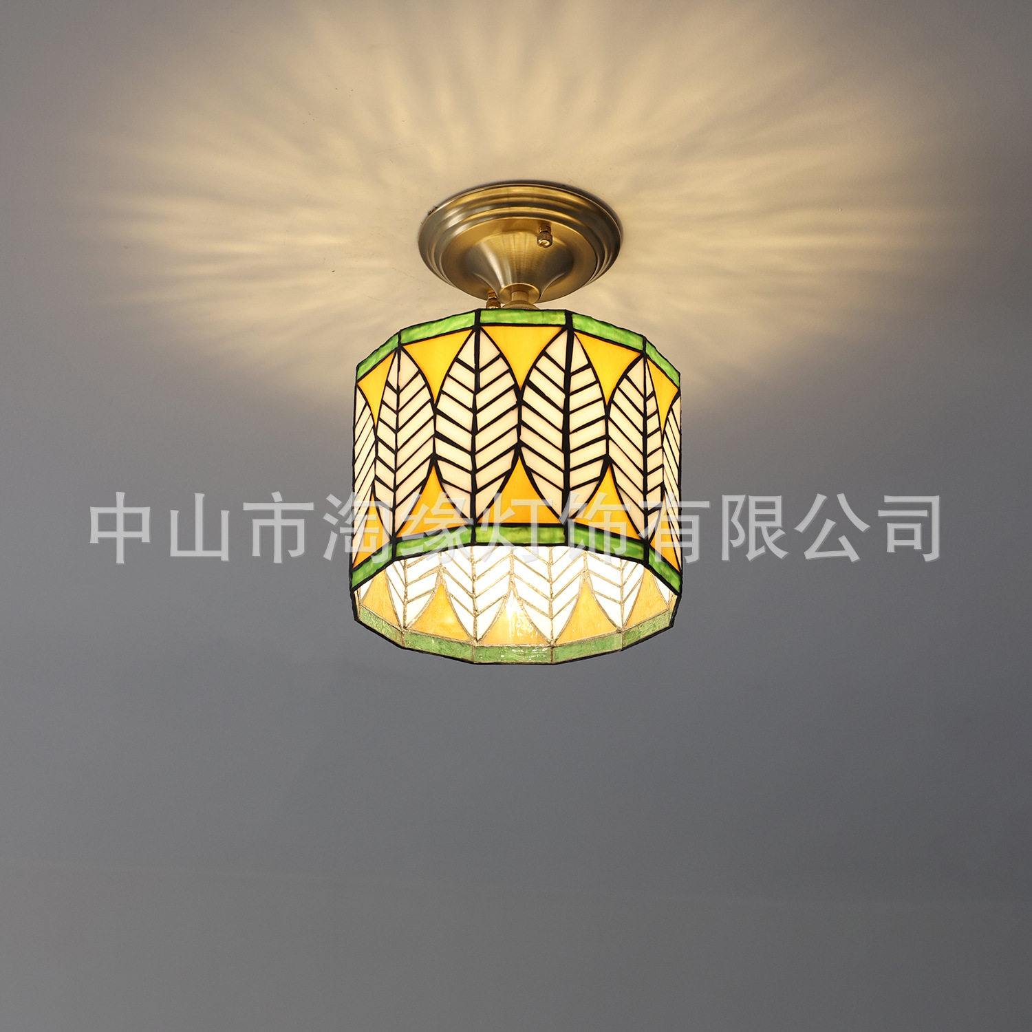 日式复古黄铜吸顶灯地中海入户灯森林中的叶子灯民宿衣帽间吸顶灯