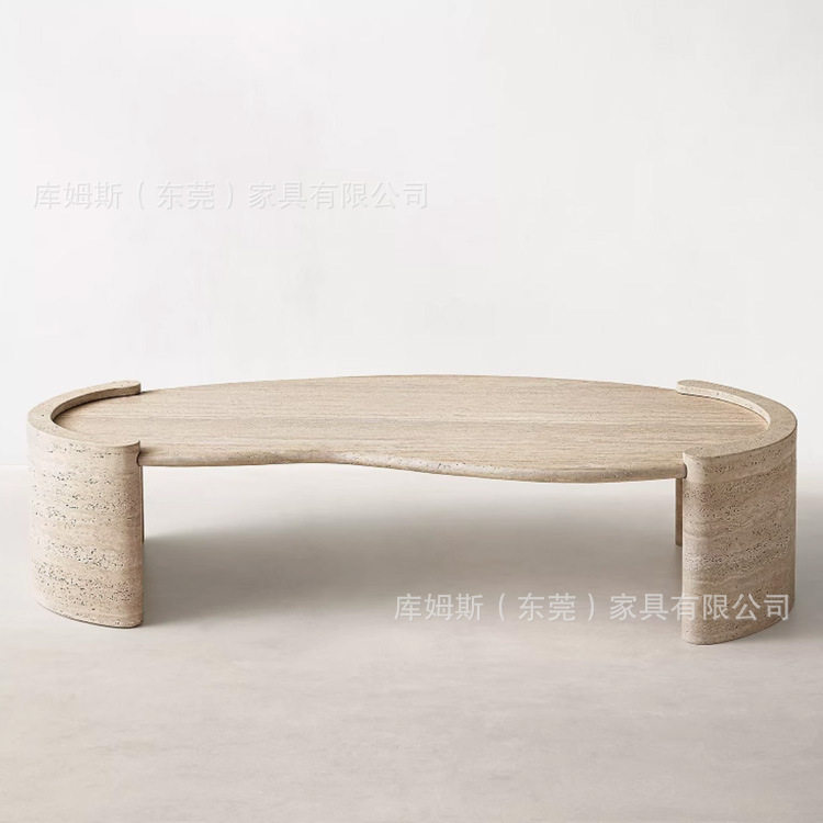 北欧轻奢天然洞石设计师茶几
