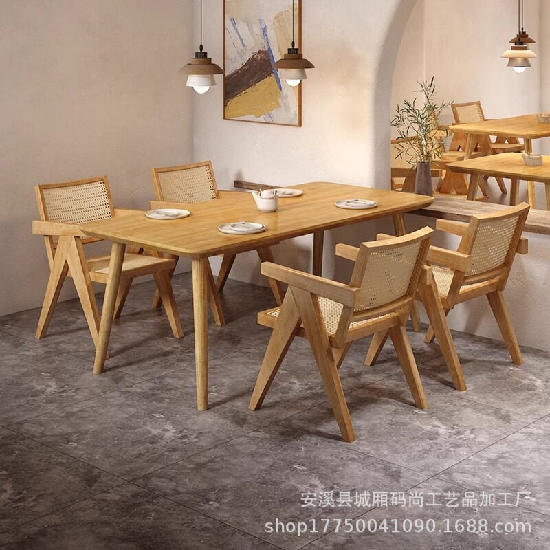 餐厅简约实木餐桌食堂面馆桌子餐饮商用酒店咖啡厅原木长桌椅组合