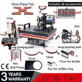 machine 38热转印机15合一烫画机烤杯烤帽烤球heatpress 15in1