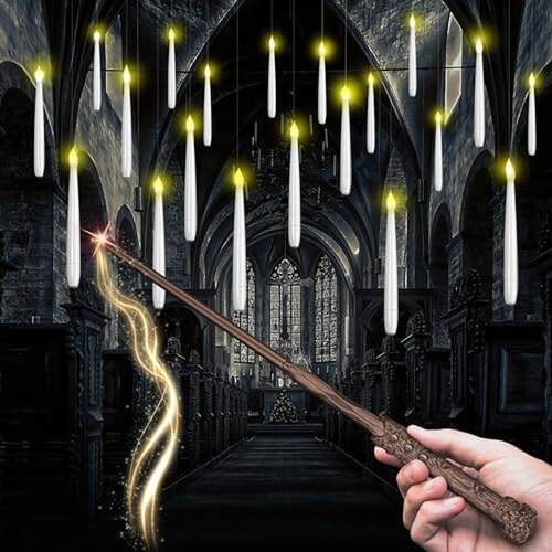 Christmas Halloween Floating Cand with Wand Flickering