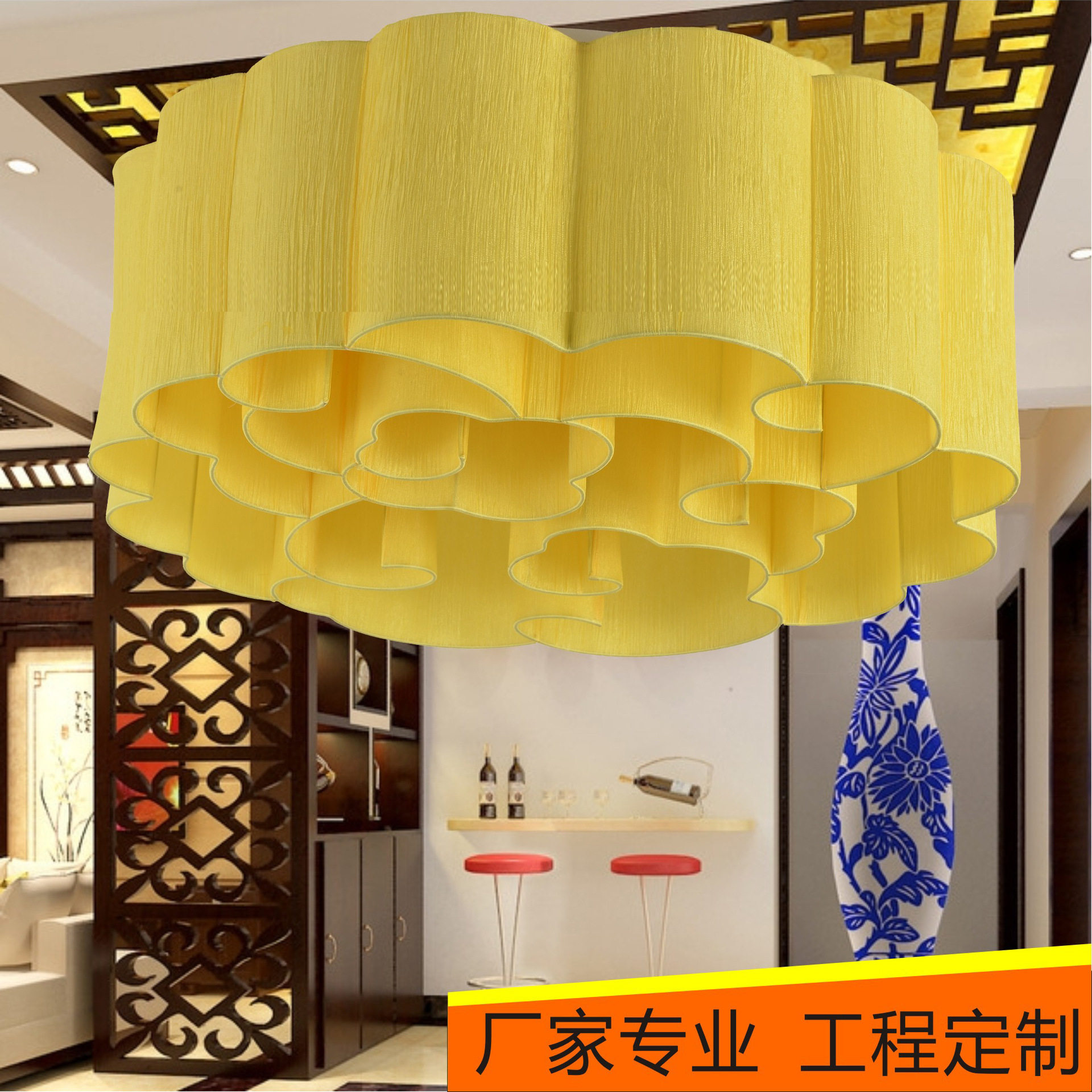 厂家直销现代中式布罩祥云吸顶灯E27光源酒店大厅工程包厢吸顶灯