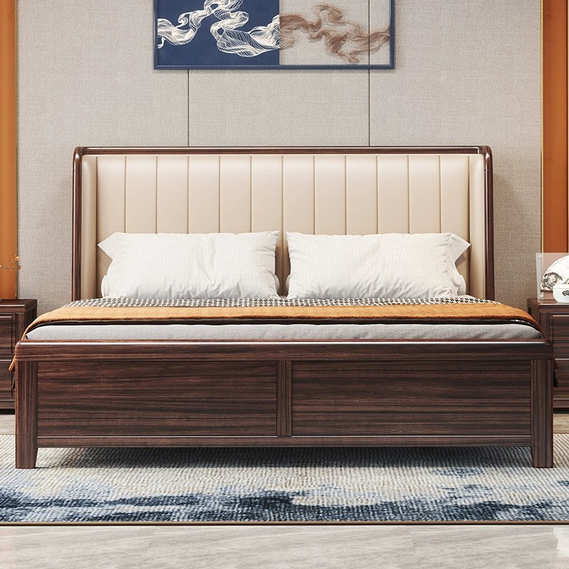 乌金木新中式实木床双人1.8米现代简约家具高箱储物轻奢软靠婚床