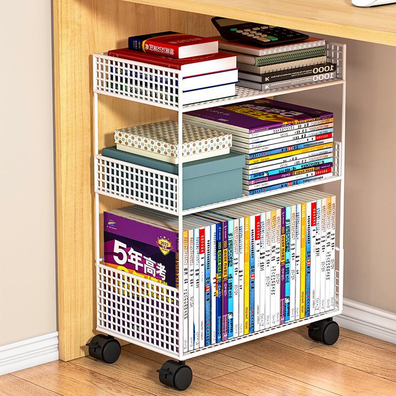 桌下置物架书桌旁小书架可移动带轮落地办公桌边推车书本收纳书柜