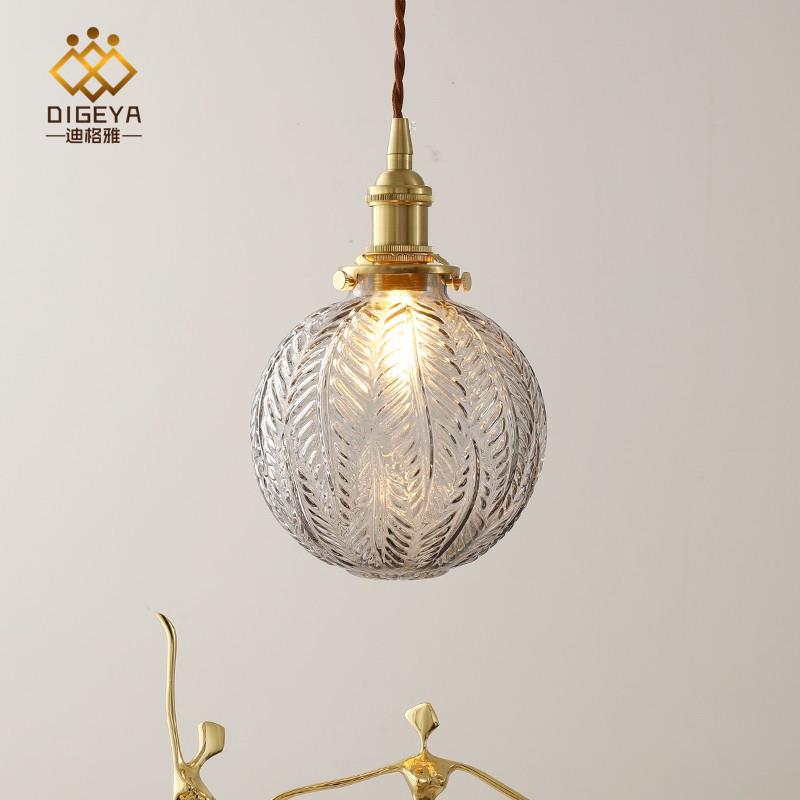 日式黄铜玻璃单头北欧个性复古灯玄关过道餐厅卧室床头民宿小吊灯