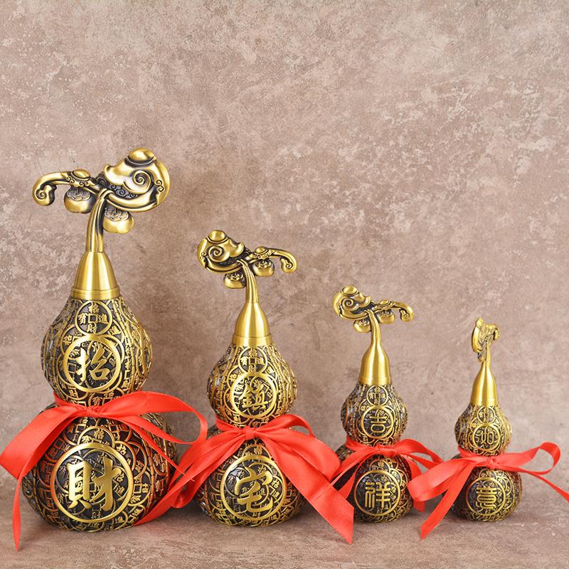 宏达 全黄铜吉祥如意钱币铜葫芦 家居办公室玄关铜葫芦礼品摆件