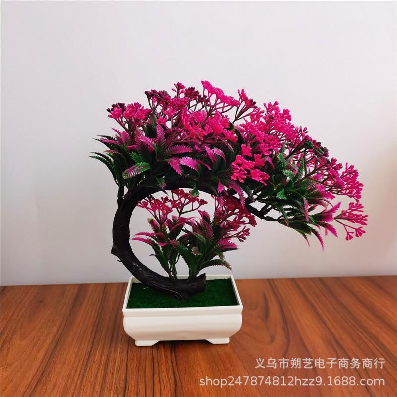 仿真迎客松盆栽塑料假花孔雀树盆景拍照道具家居装饰仿真植物摆件