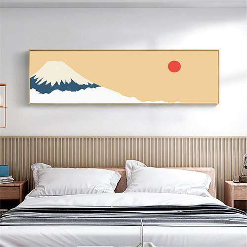 落日之山 日式和风富士浮世绘装饰画卧室床头挂画抽象风景壁画横