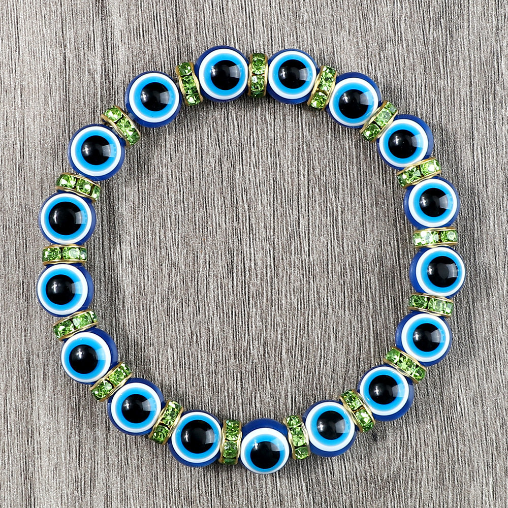 坏眼不碰手链波西米亚恶魔之眼手串合金水钻树脂蓝眼睛弹力手环