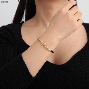 法蒂玛之手 不锈钢卷须花纹手掌吊坠手链多色Hamsa红绳串珠手绳