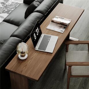 实木一字长条书桌客厅黑胡桃木极窄书桌横厅沙发后书桌长条桌背几