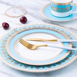 珂澜骨瓷刀叉盘欧式陶瓷西餐餐具套装创意金边家用金边牛排盘子