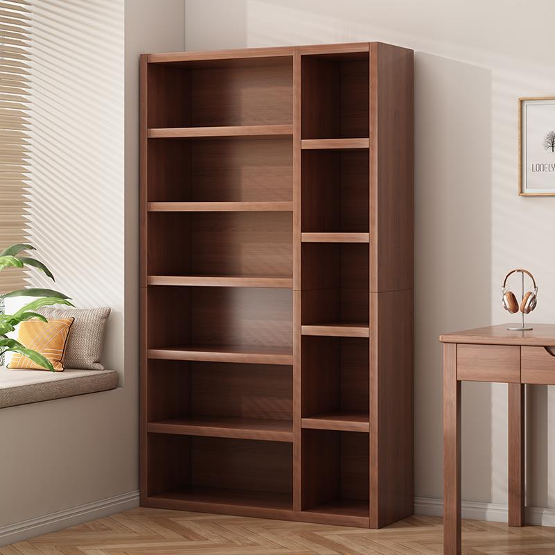 简易书架落地置物架一体靠墙转角书柜家用实木色柜子储物柜展示柜
