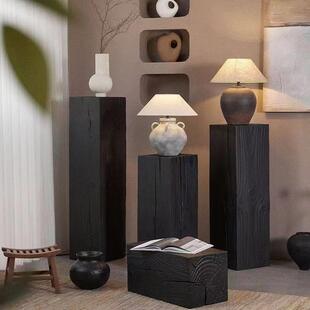 碳化木墩黑木墩凳树桩碳化木块原木创意四方木墩圆柱落地摆件底坐