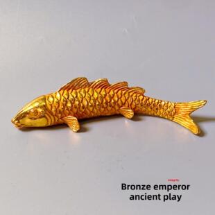彷青铜大型镀金铜鱼小摆件，鲤鱼锦鲤金鱼吉祥物茶宠物装饰件