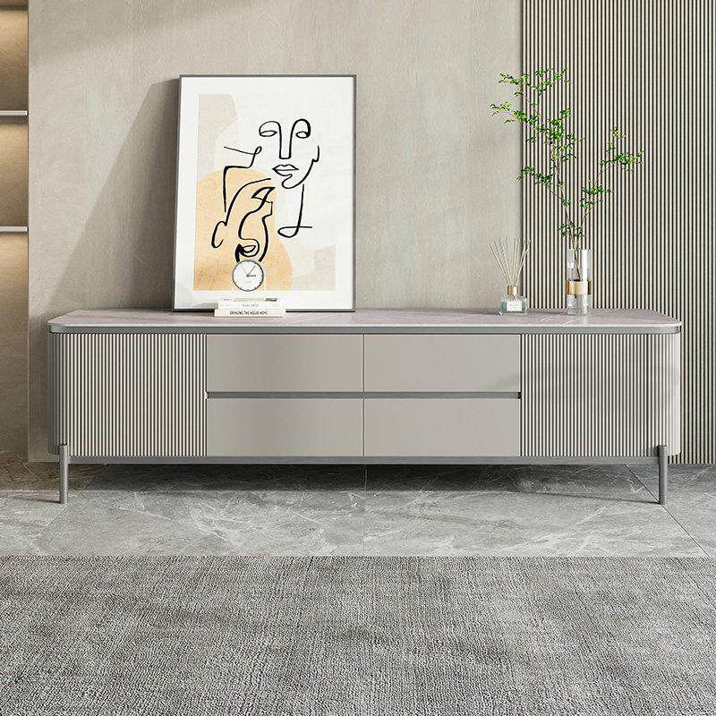 意式极简高级灰岩板电视柜小户型后现代轻奢家用客厅实木高脚地柜