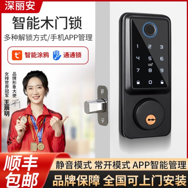 木门指纹锁室内刷卡办公室呆锁密码锁公寓涂鸦智能锁公司单舌闭锁