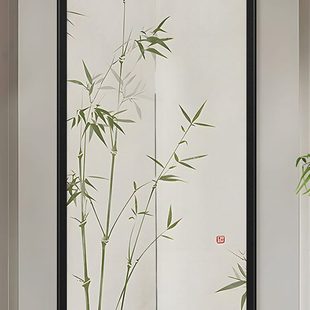 厕所隔断玄关帘帘卫生间家用卧室免打孔竹子遮挡门帘布艺挂帘 中式