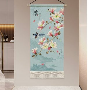 饰画定制中国风餐厅布茶室鸟饭店画挂画中式 布艺墙布挂布装 挂毯花