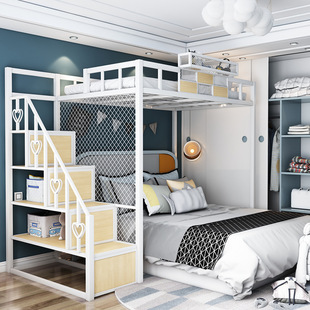 床复式二楼床公寓阁楼式高架床悬空铁艺床loft楼阁床上床下桌