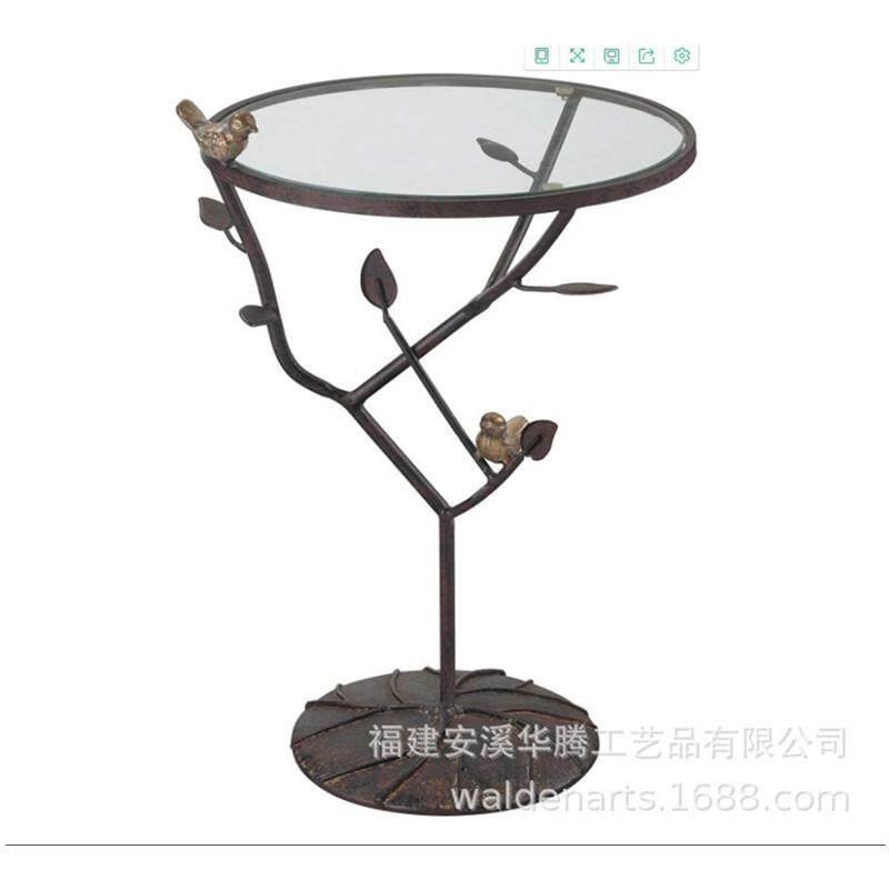 圆形北欧复古小圆桌户外阳台铁艺玻璃茶几桌几