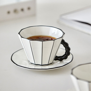 水杯黑白极简花茶杯创意杯子 咖啡杯碟套装 STARS复古法式 ENDLESS