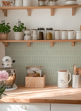 春日迟迟| 法式复古厨房墙面翻新贴纸防水加厚氛围感瓷砖贴画自粘