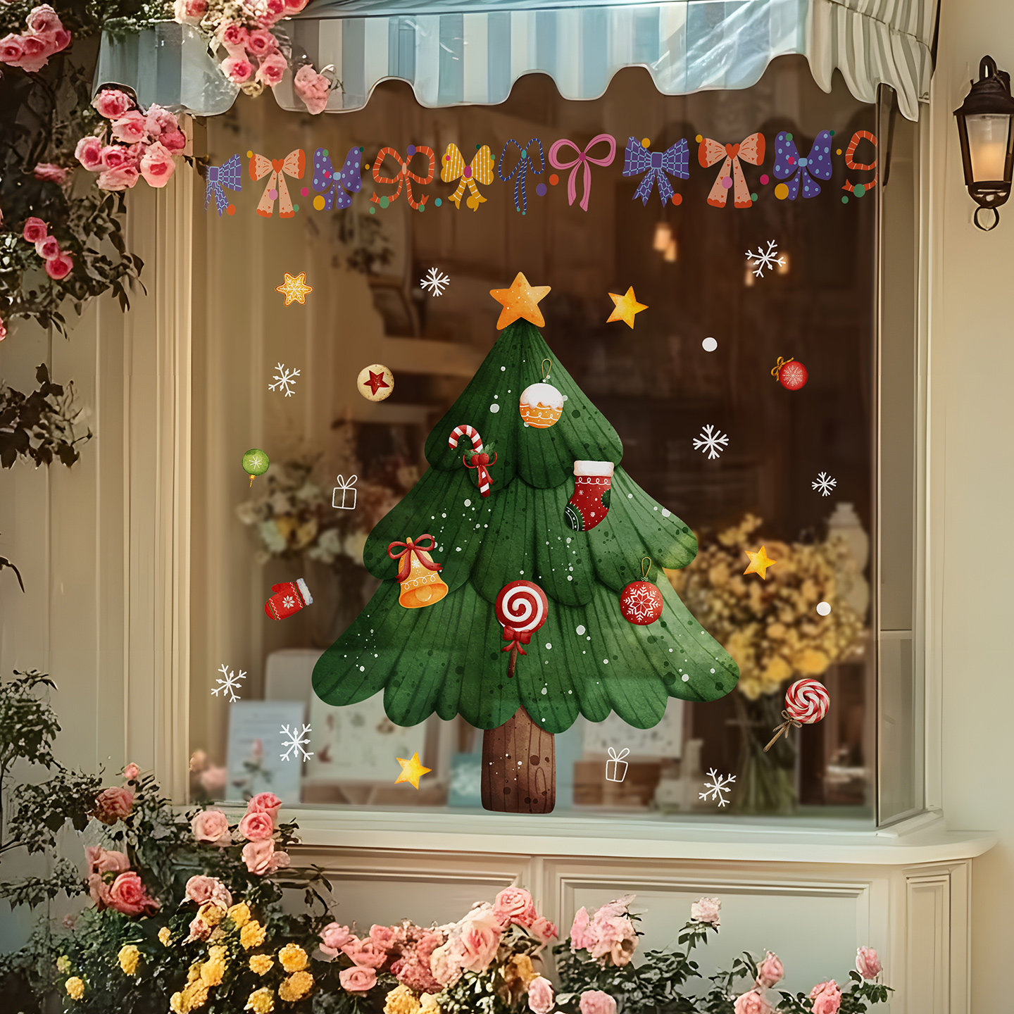 1米圣诞树玻璃门窗贴纸2026