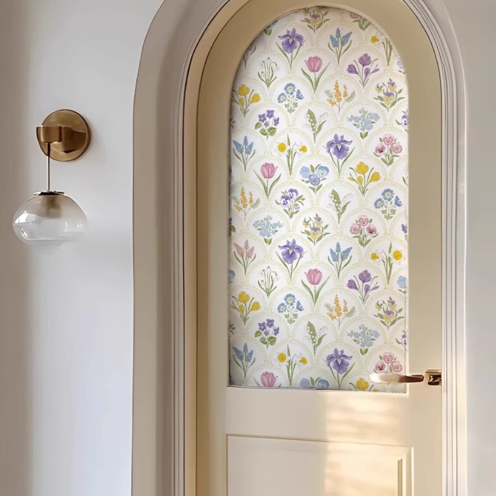 法式卫生间玻璃门窗防窥花卉贴膜