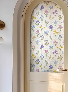 法式复古厕所门防窥贴膜玻璃贴画卫生间推拉门装饰静电透光不透人