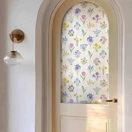 法式卫生间玻璃门窗防窥花卉贴膜