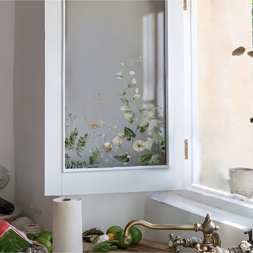 法式植物玻璃窗贴纸静电贴膜高级感窗花玻璃门装饰梳妆镜穿衣镜