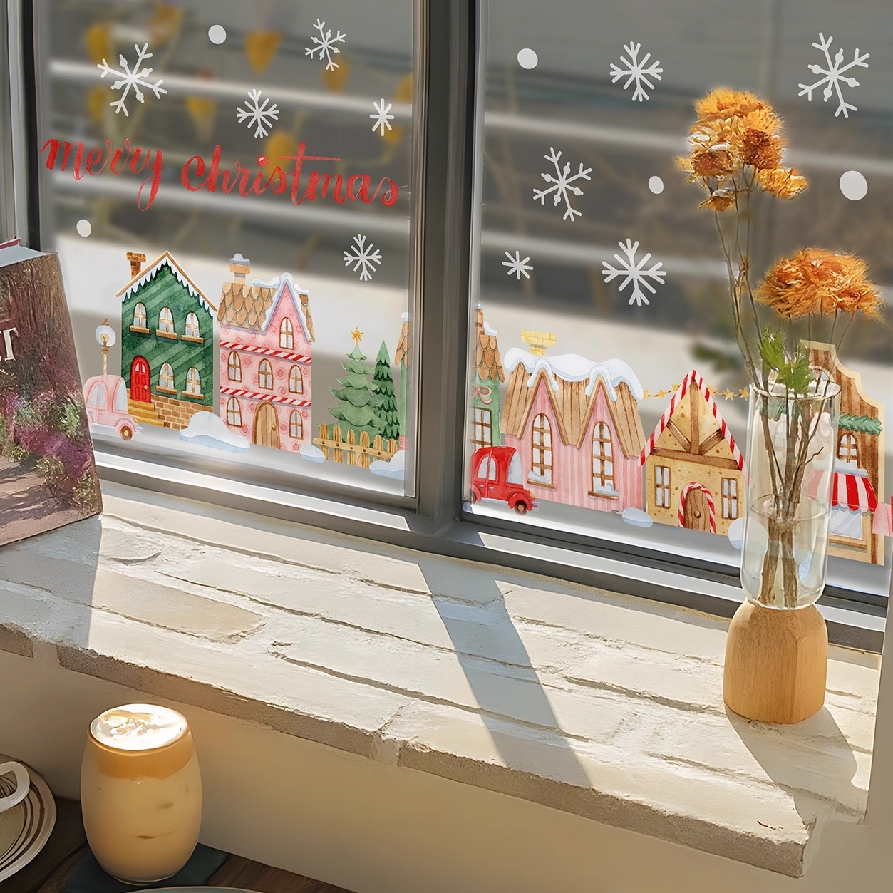 ins风圣诞小镇玻璃贴纸客厅窗户装饰静电膜温馨氛围免胶贴膜