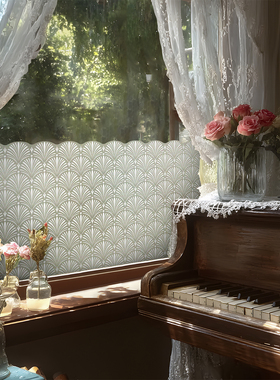 白色蕾丝窗户玻璃贴纸卧室客厅遮挡贴膜透光不透人法式复古氛围感