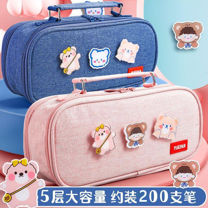笔袋大容量女孩简约ins网红日系多功能原宿复古高中生大学生文艺帆布铅笔盒多层帆布文具包中学生考试用笔盒