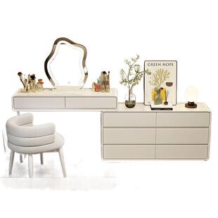 全实木卧室梳妆台奶油风床尾化妆桌岩板斗柜一体化妆桌卧室