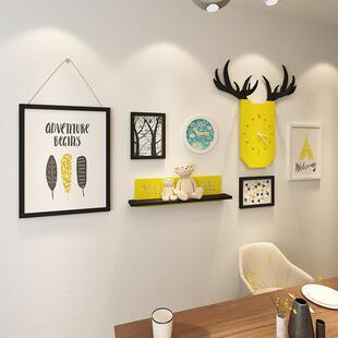 北欧客厅鹿头表相片墙沙发背景装饰画框组合餐厅悬关墙面壁挂饰品