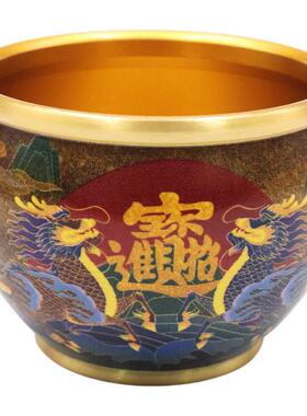 彩绘黄铜米缸百福缸财神聚宝盆摆件金属工艺品客厅家居大号存钱罐