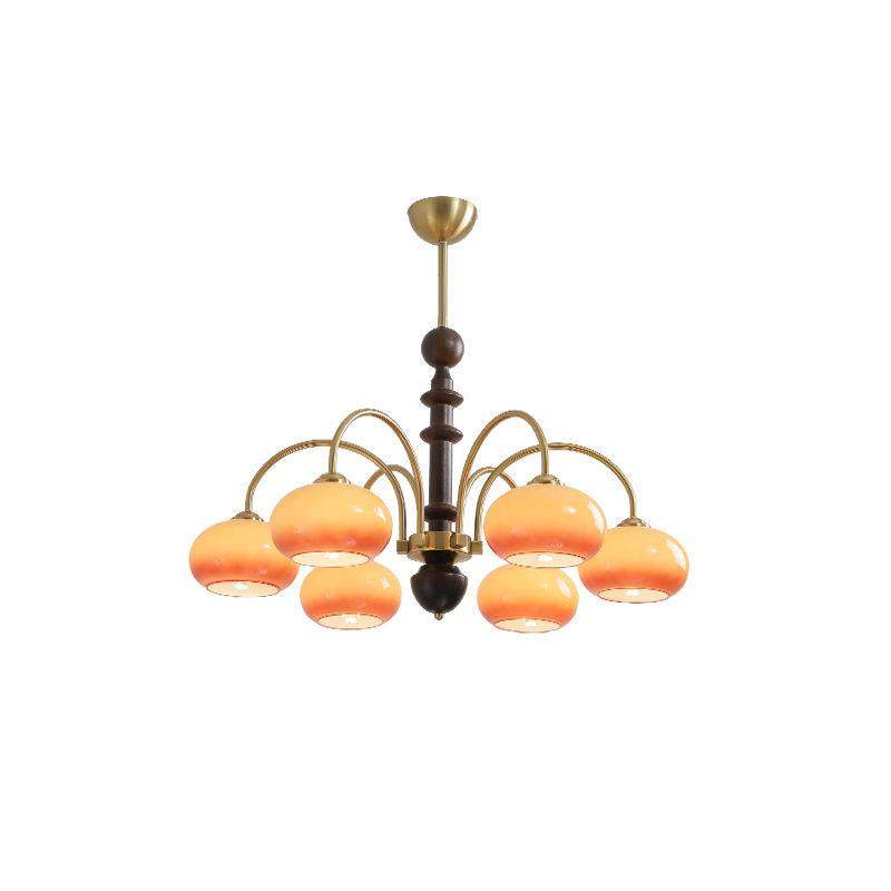 新款美式复古风餐厅书房卧室中古胡桃木色实木客厅灯全铜柿子吊灯,家装灯饰光源,智能吊灯,淘宝优惠券,粉丝福利购,淘宝优惠卷