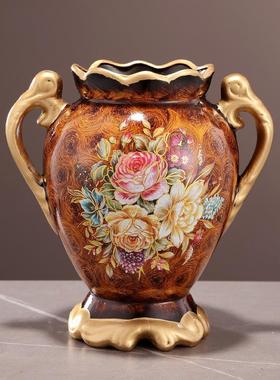 欧式轻奢陶瓷花瓶摆件美式复古现代客厅装饰品仿真花干花艺插花器